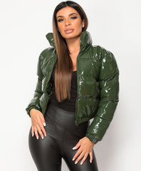 Khaki-PU-Vinyl-High-Shine-Cropped-Puffer-Jacket-1