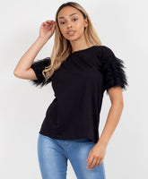 Black-Tulle-Frill-Sleeve-Plain-T-Shirt-1