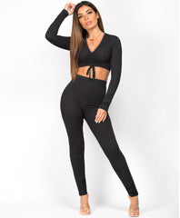 Black-Ribbed-Tie-Ruched-Long-Sleeve-Loungewear-Set-2