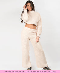 Cream-Teddy-Bear-Fur-High-Neck-Top-&-Wide-Leg-Trouser-Loungewear-Set-1