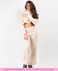 Cream-Teddy-Bear-Fur-High-Neck-Top-&-Wide-Leg-Trouser-Loungewear-Set-3