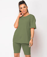 Khaki-Cycling-Short-&-Oversize-T-Shirt-Co-Ord-Loungewear-Set-1