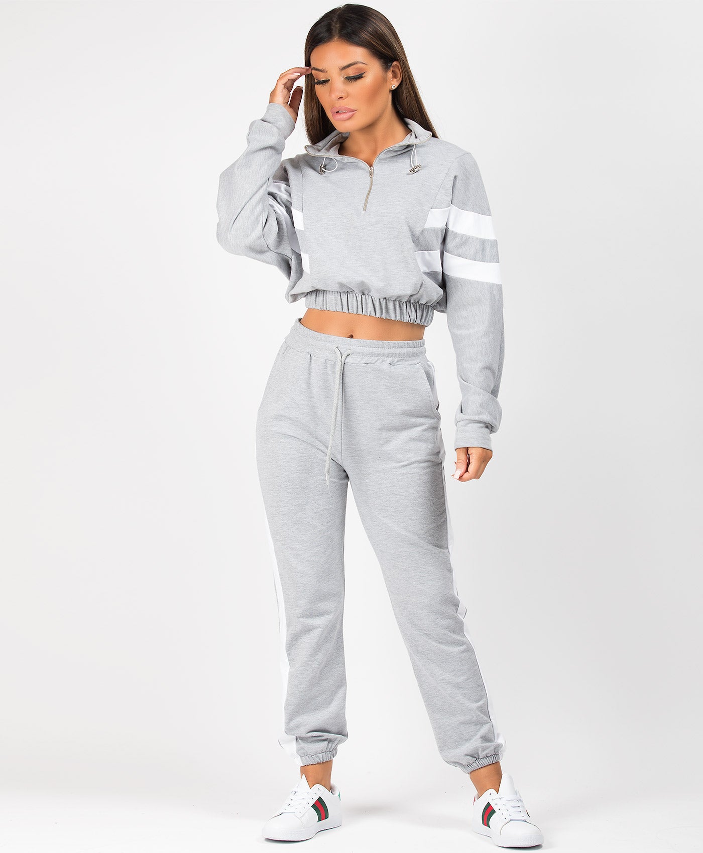 Grey-Contrast-Bold-Stripe-Half-Zip-Cropped-Loungewear-Set-2