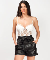 Black-Pu-Pvc-Paper-Bag-Waist-Belted-Shorts-1a