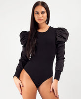 Black-Puff-Ruched-Ruffle-Sleeve-Ribbed-Bodysuit-1