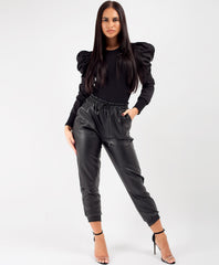 Black-Puff-Ruched-Ruffle-Sleeve-Ribbed-Bodysuit-3