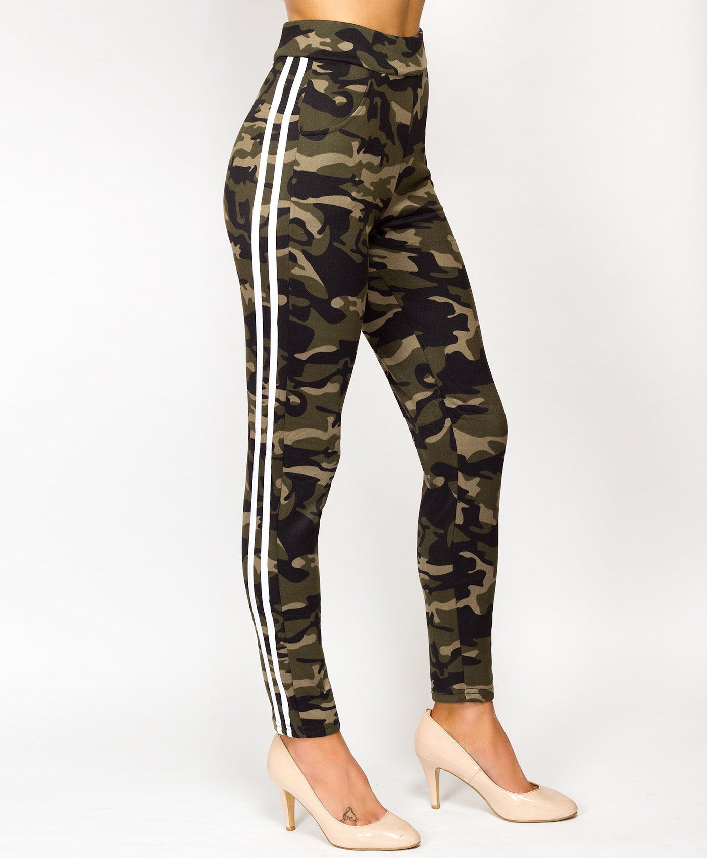 Khaki-White-Twin-Stripe-Camouflage-Leggings-3