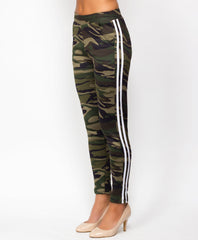 Camouflage Side Stripe Fur Lined Leggings