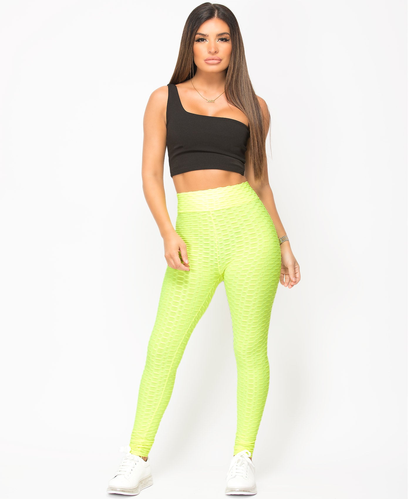 Neon-Green-Waffle-Textured-Stretch-Leggings-2