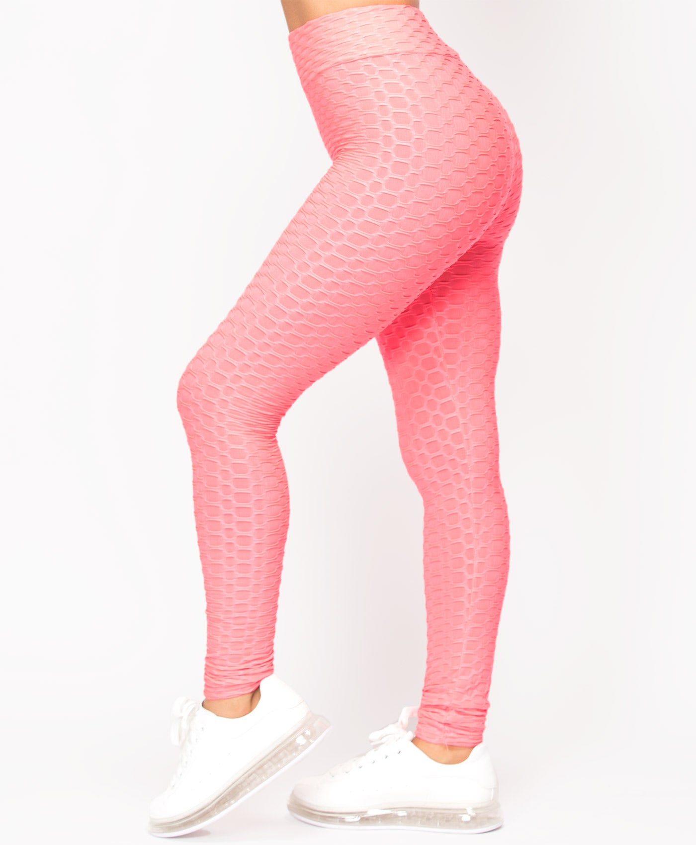 Neon-Pink-Waffle-Textured-Stretch-Leggings-1