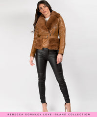 Tan-Faux-Fur-Trimmed-PU-PVC-Belted-Biker-Jacket-2