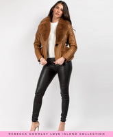 Tan-Faux-Fur-Trimmed-PU-PVC-Belted-Biker-Jacket-3