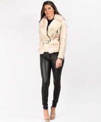 Beige-Faux-Fur-Trimmed-PU-PVC-Belted-Biker-Jacket-2