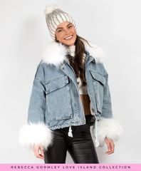 Blue-White-Faux-Fur-Trim-Oversized-Denim-Jacket-3
