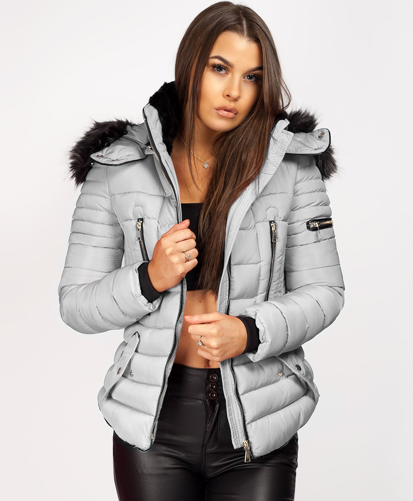 Grey-Y-865-Double-Zip-Detail-Padded-Fur-Hooded-Puffer-Jacket-1