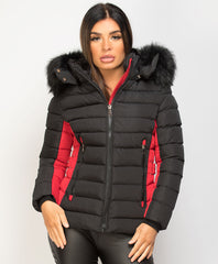 Black-Red-Y-912-Quilted-Padded-Contrast-Fur-Hooded-Puffer-Jacket-4
