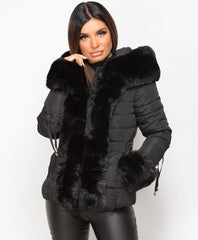 Black-Faux-Fur-Trim-Padded-Quilted-Hooded-Puffer-Jacket-Coat-2