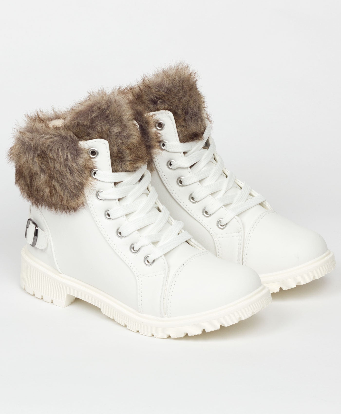 White-29015-Sherpa-Lined-Fur-Detail-Buckle-Trim-Ankle-Boots-1