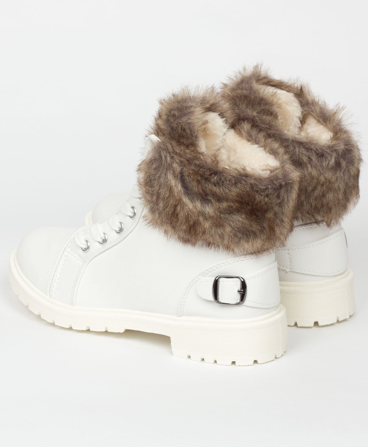 White-29015-Sherpa-Lined-Fur-Detail-Buckle-Trim-Ankle-Boots-2