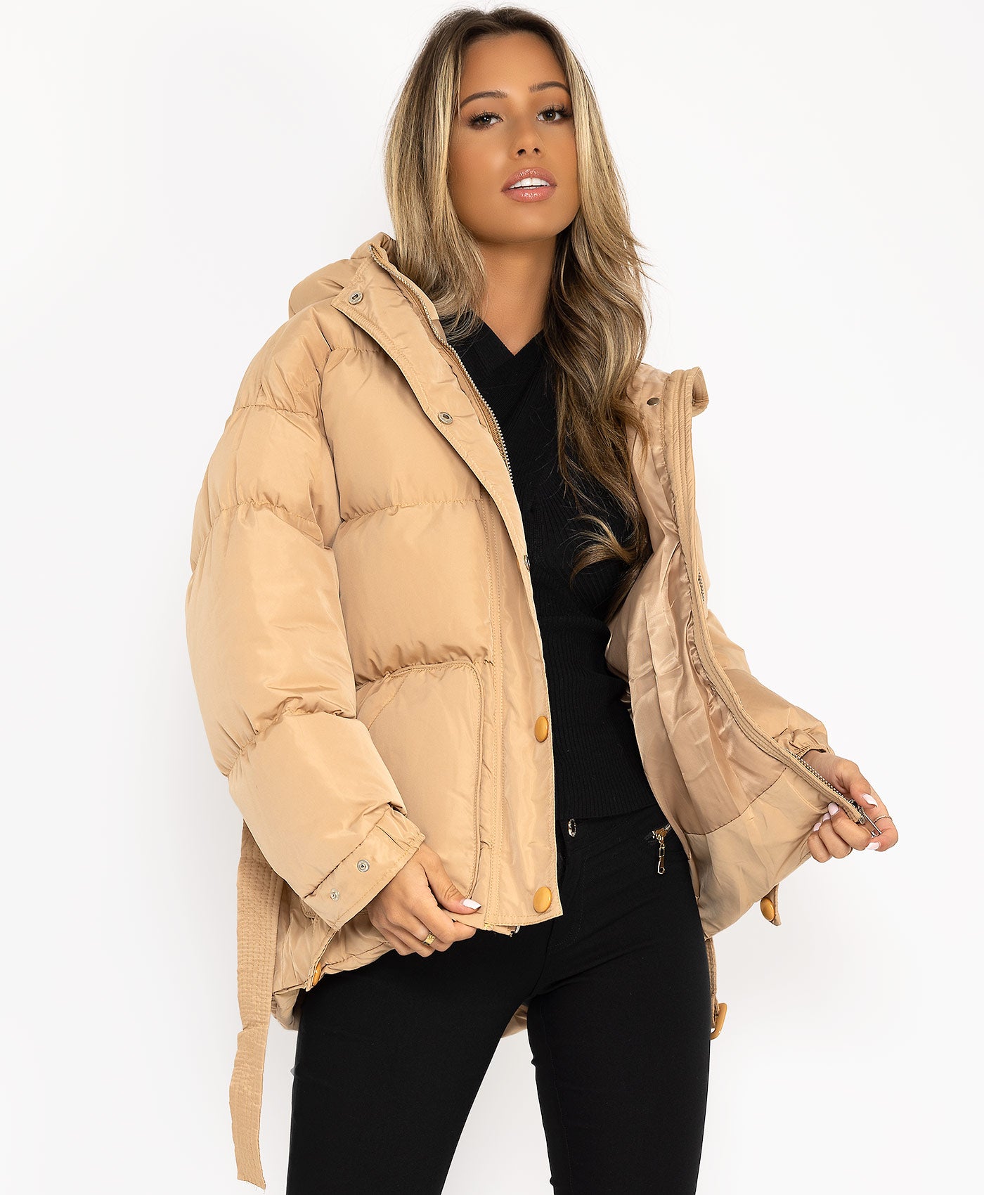Beige-Padded-Quilted-Oversized-Puffer-Duvet-Hooded-Jacket-4