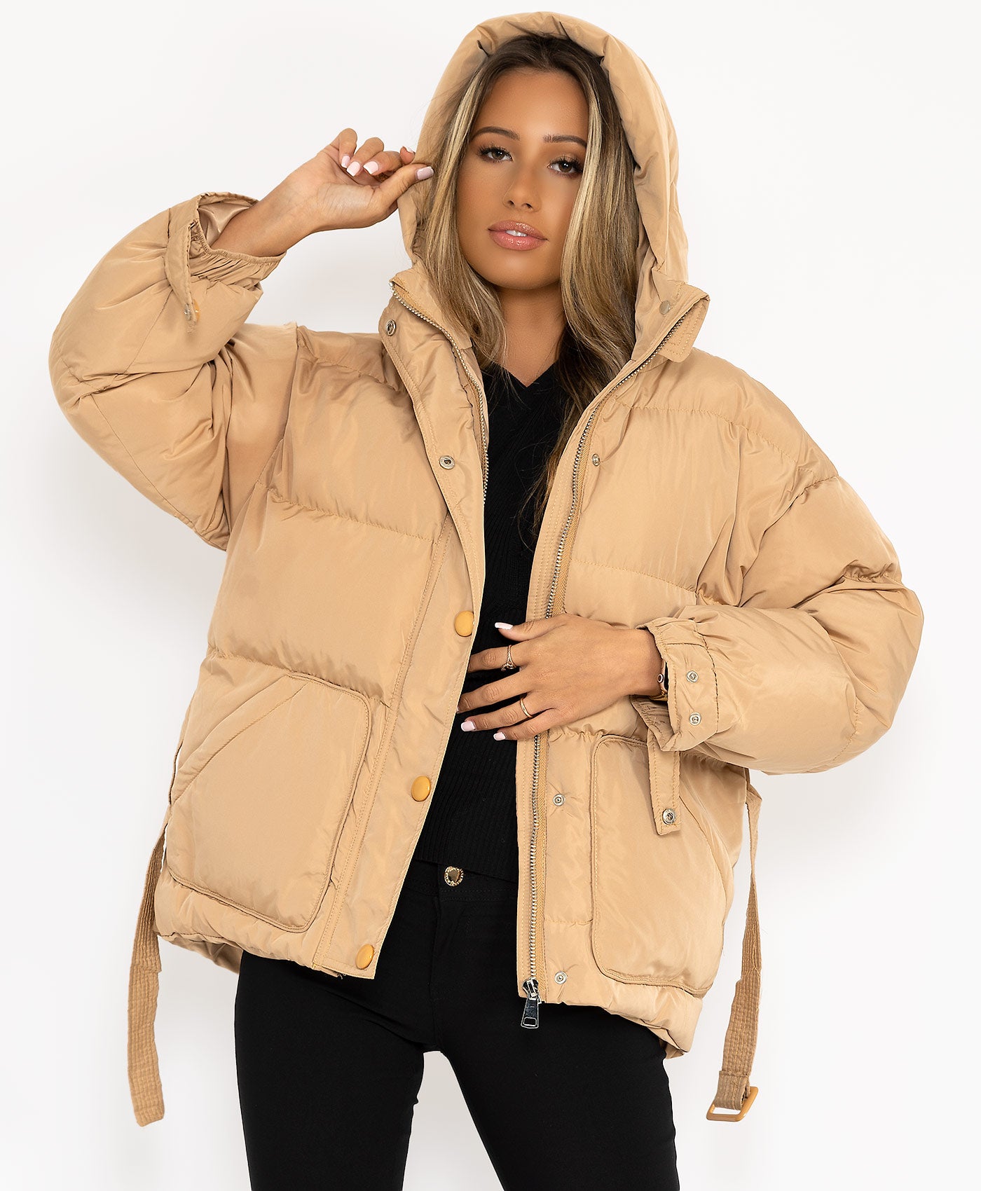 Beige-Padded-Quilted-Oversized-Puffer-Duvet-Hooded-Jacket-5