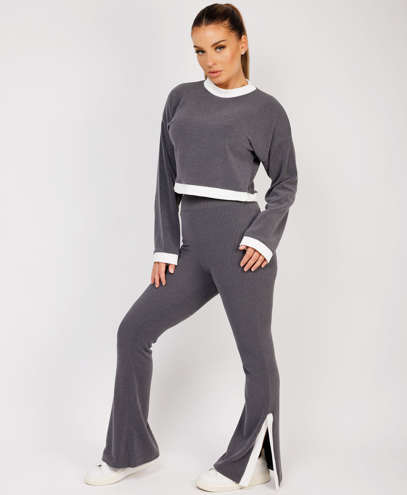 Airforce Contrast Stripe Jumper & Split Detail Trousers Loungewear Set