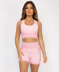Baby Pink Cropped Ribbed 2-Piece Activewear Set