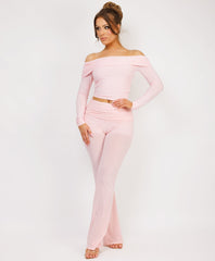 Satin-Puff-Sleeve-Ribbed-Set-Baby Pink-3