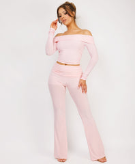 Satin-Puff-Sleeve-Ribbed-Set-Baby Pink-1