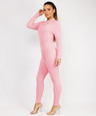 Baby Pink-Elastic-Ribbed-Long-Sleeve-Jumpsuit-8