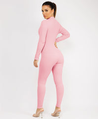 Baby Pink-Elastic-Ribbed-Long-Sleeve-Jumpsuit-9