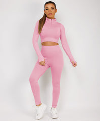 Baby Pink-Zipped-Neck-Ribbed-Activewear-6