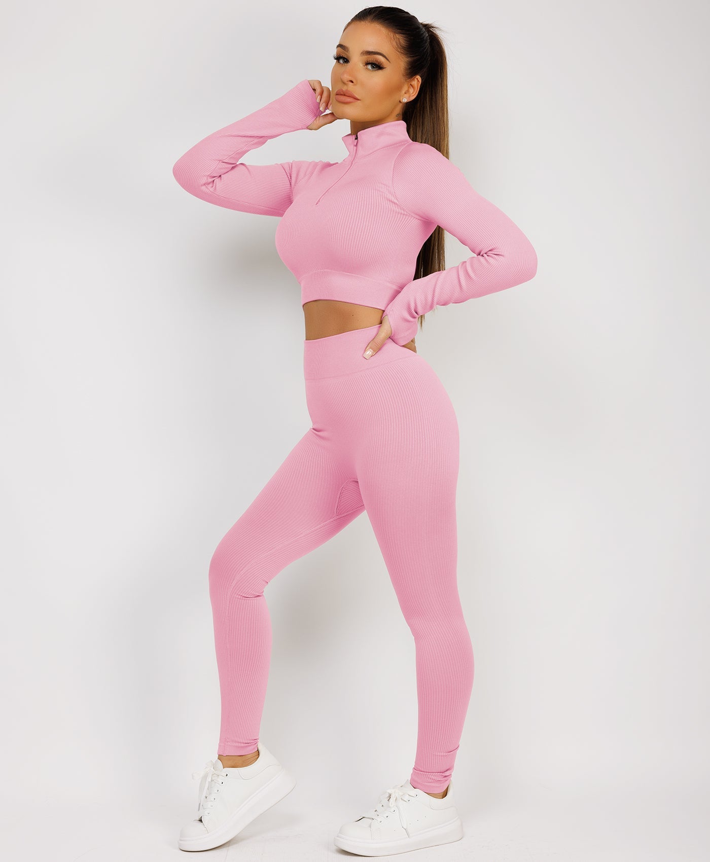 Baby Pink-Zipped-Neck-Ribbed-Activewear-8