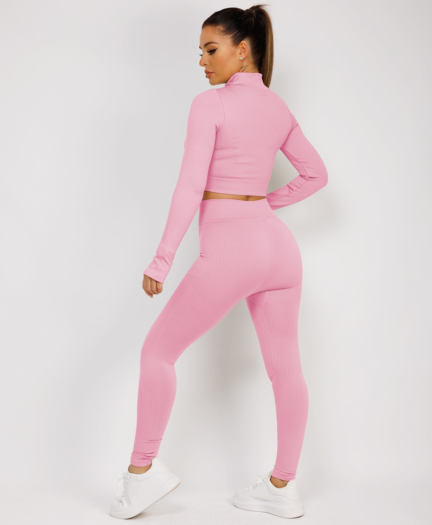 Baby Pink-Zipped-Neck-Ribbed-Activewear-9