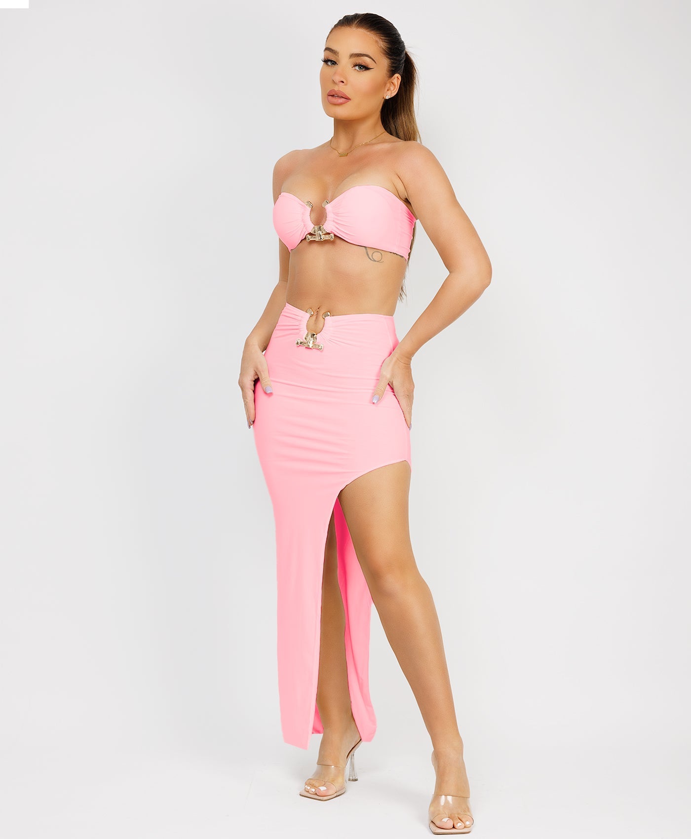 Satin-Puff-Sleeve-Ribbed-Set-Baby Pink-1