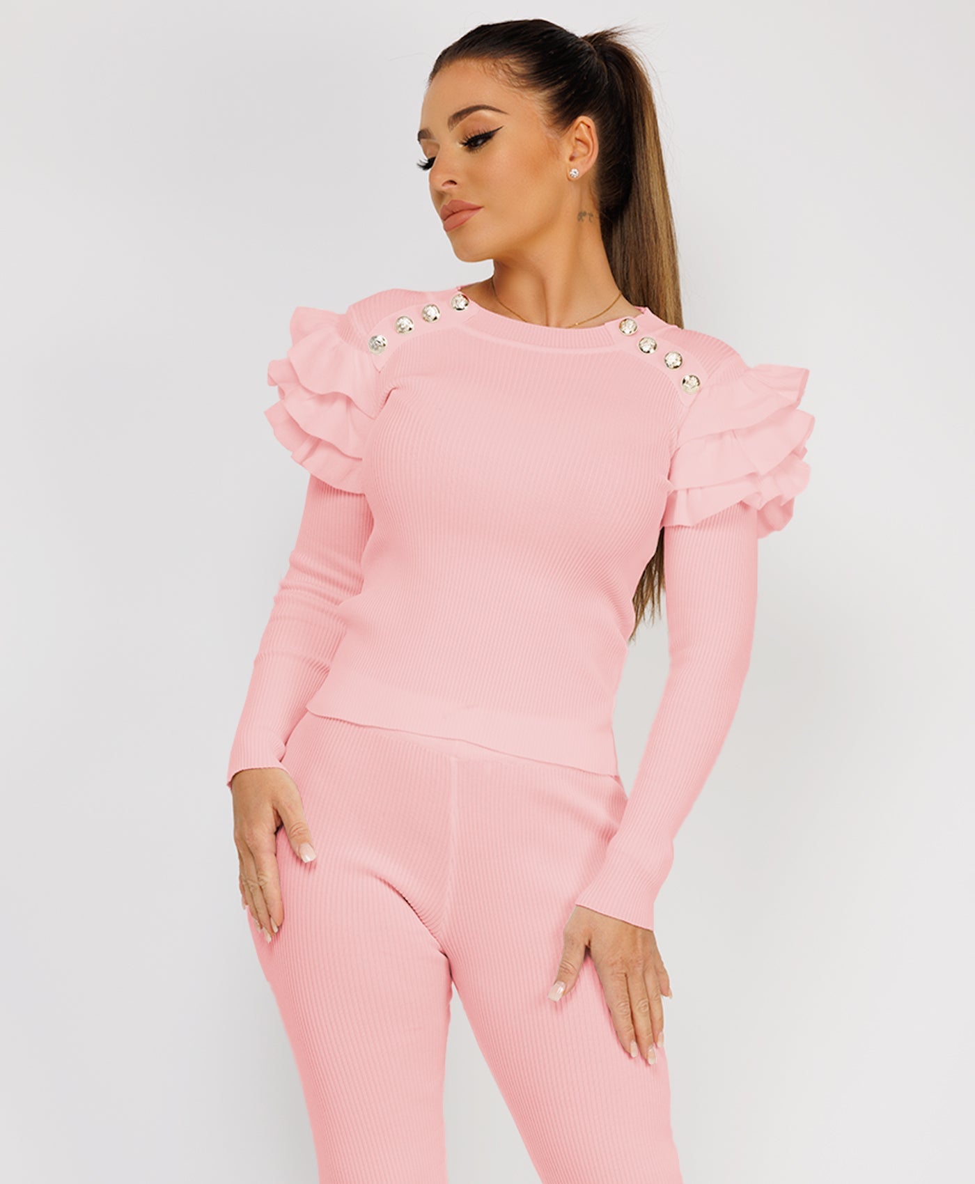 Pink ruffle sleeve jumper best sale