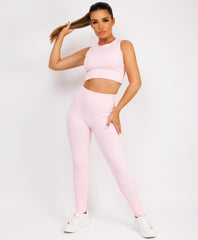 Pink Ribbed Sleeveless Loungewear Set