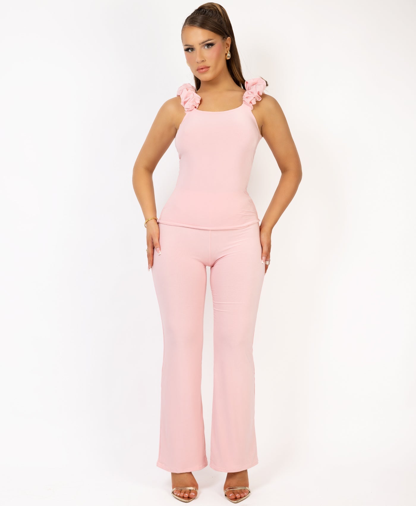 Satin-Puff-Sleeve-Ribbed-Set-Baby Pink-3