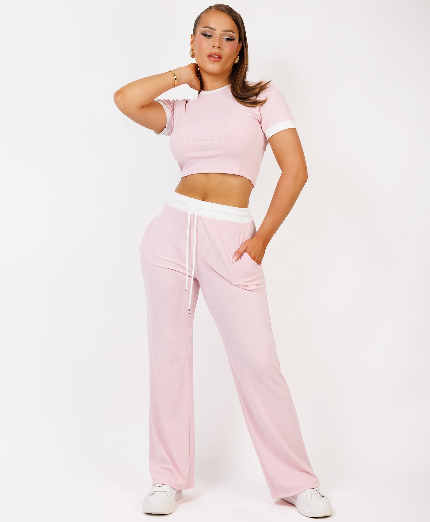 Satin-Puff-Sleeve-Ribbed-Set-Baby Pink-3