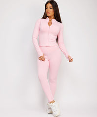 Long-Sleeve-Sport-Jacket-Tight-Leggings-Baby Pink-1