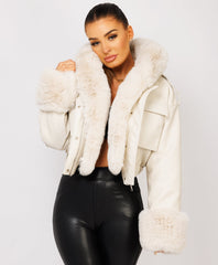 Beige-Vegan-Leather-Faux-Fur-Trim-Hooded-Bomber-Jacket-1