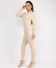 Beige-Elastic-Ribbed-Long-Sleeve-Jumpsuit-8