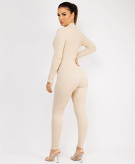 Beige-Elastic-Ribbed-Long-Sleeve-Jumpsuit-9