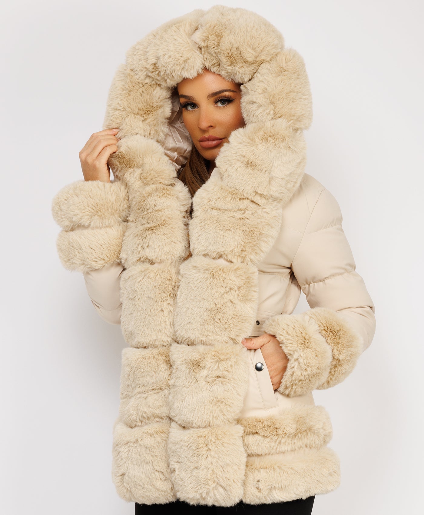 Coat with fur hood and cuffs hotsell