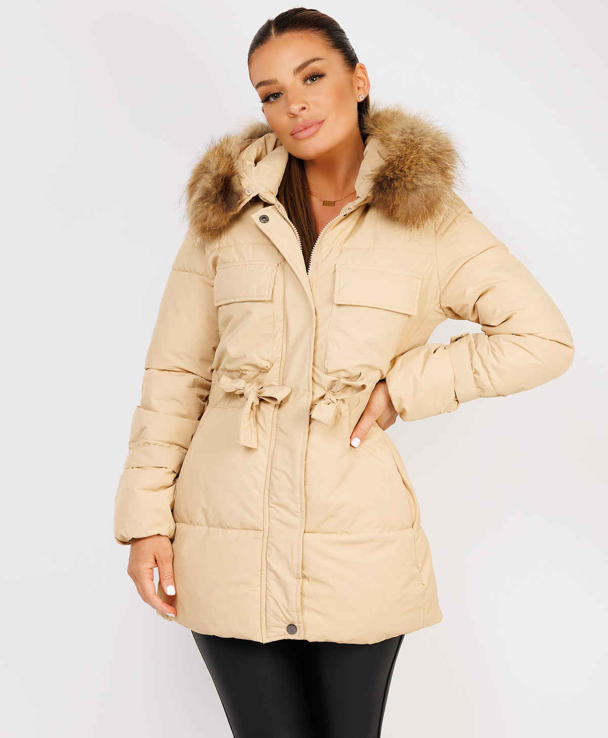 Waist-Tie-Real-Fur-Hood-Puffer-Coat-1