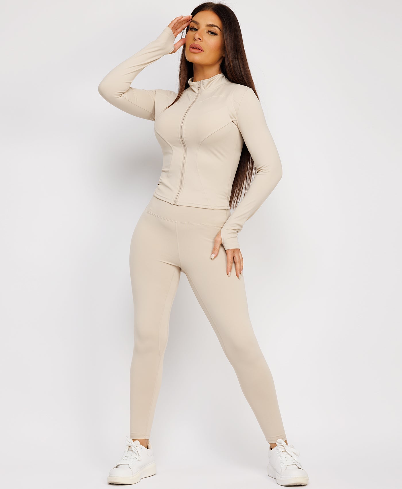 Long-Sleeve-Sport-Jacket-Tight-Leggings-Beige-2