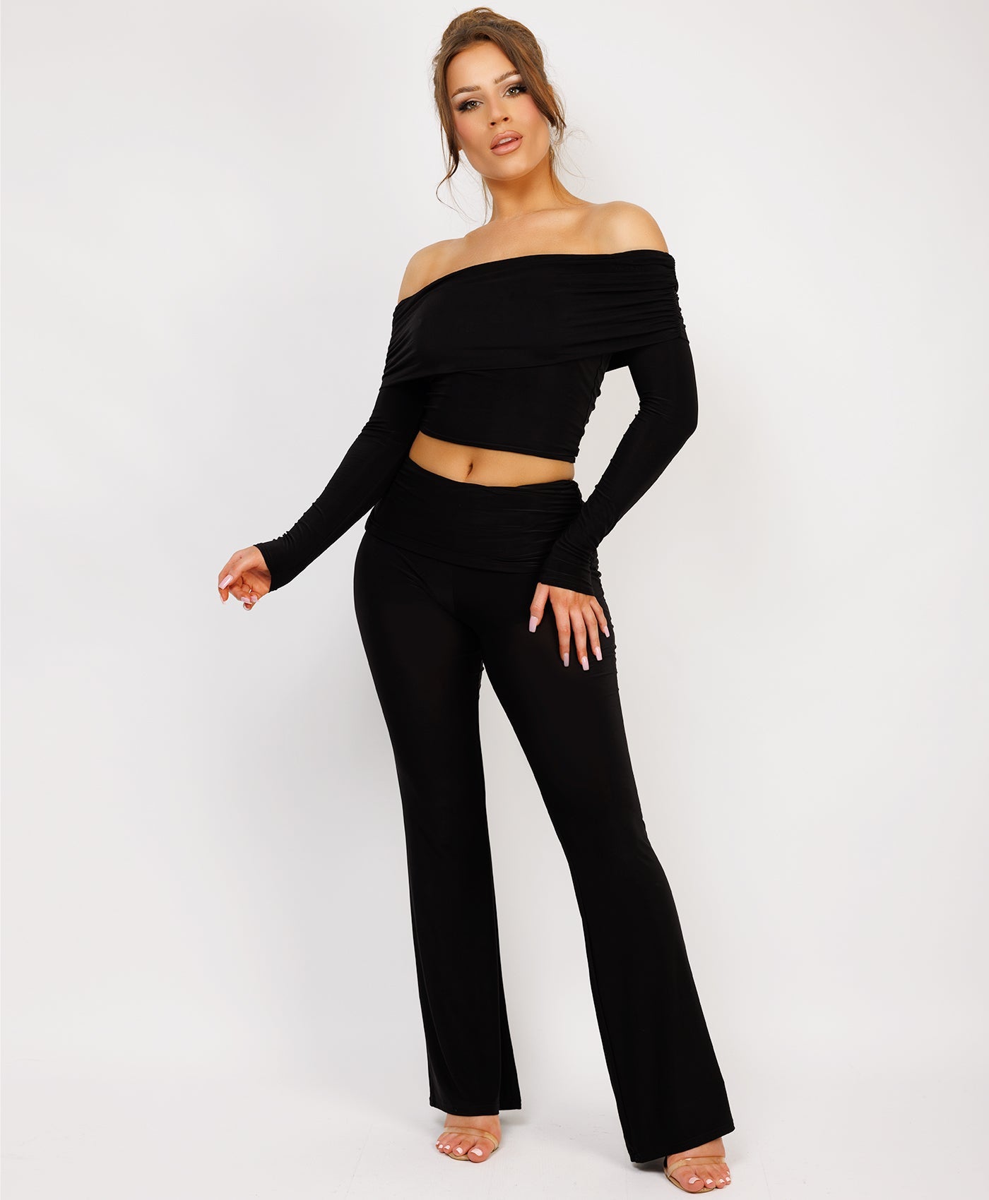 Satin-Puff-Sleeve-Ribbed-Set-Black-2