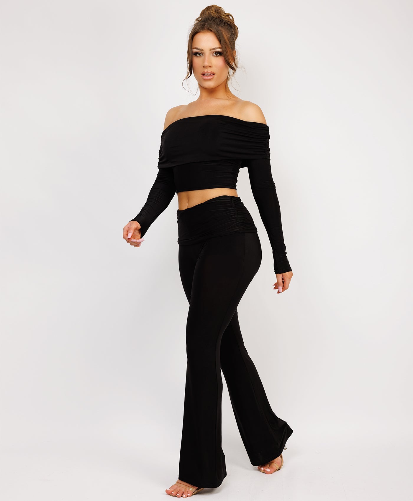 Satin-Puff-Sleeve-Ribbed-Set-Black-1