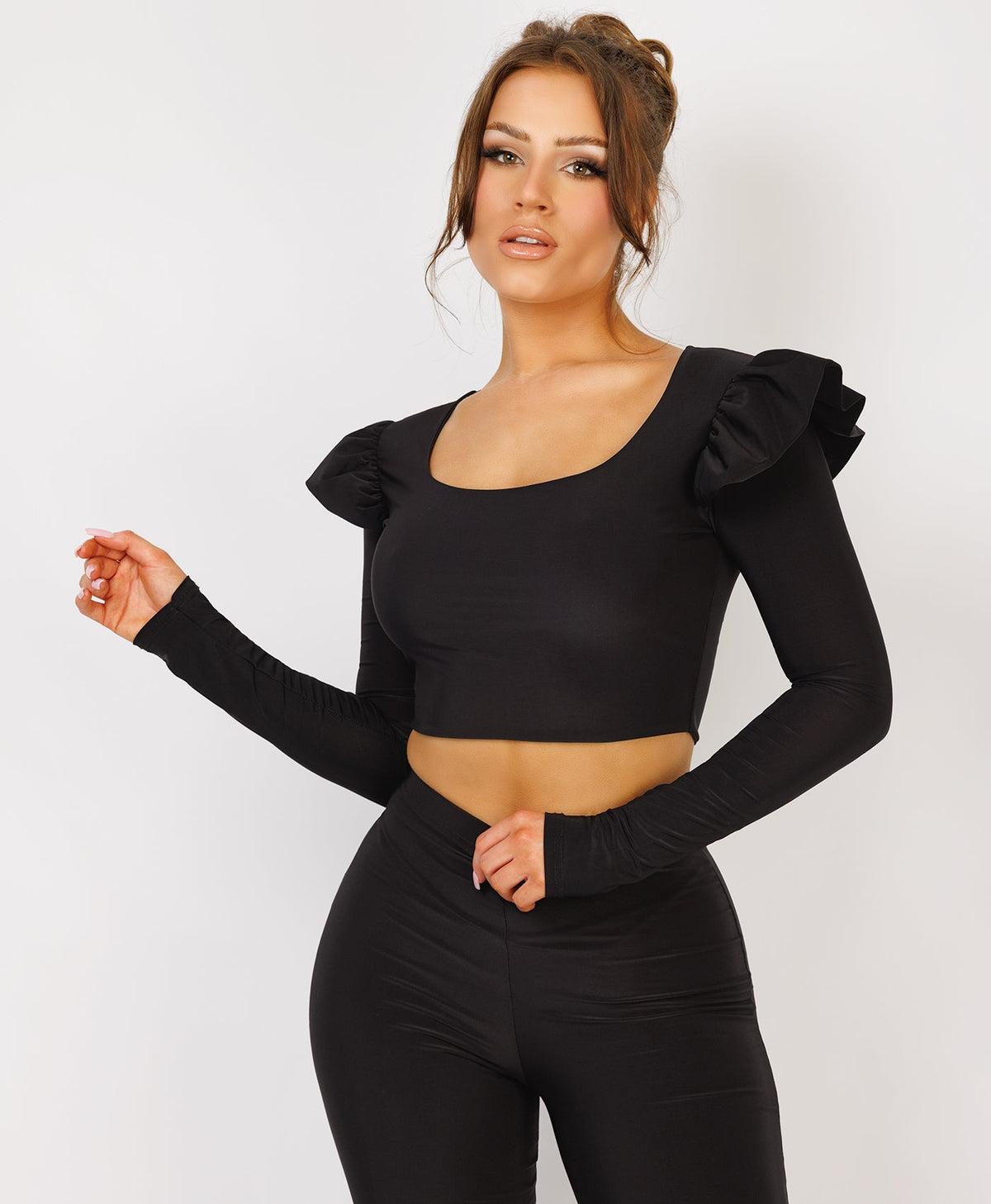 Satin-Puff-Sleeve-Ribbed-Set-Black-4