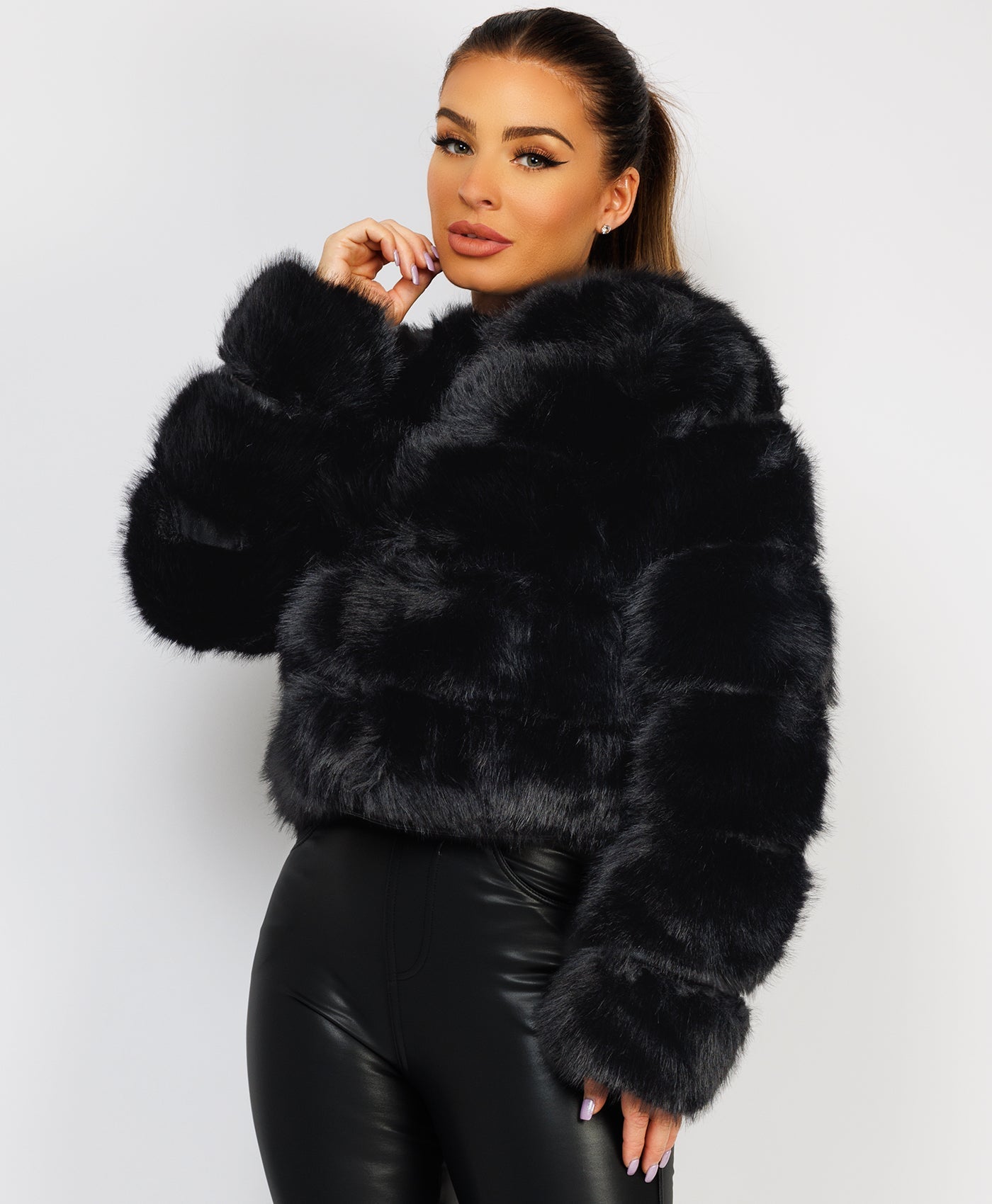Black Premium Faux Fur Tiered Coat Jacket – lexifashionuk